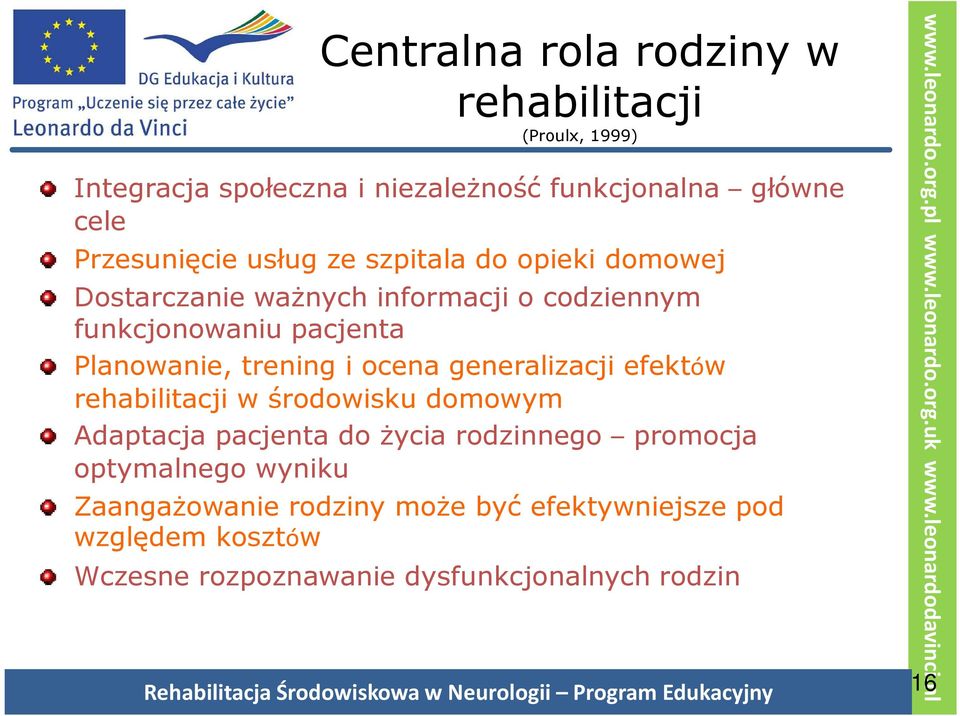 Planowanie, trening i ocena generalizacji efektów rehabilitacji w środowisku domowym Adaptacja pacjenta do życia rodzinnego