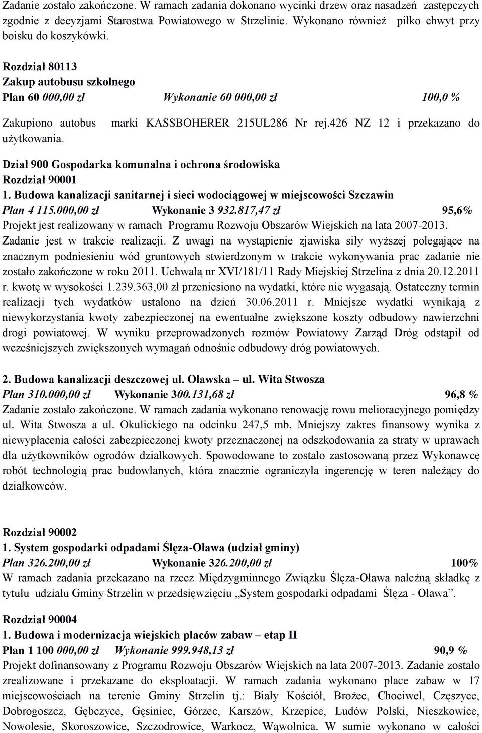 marki KASSBOHERER 215UL286 Nr rej.426 NZ 12 i przekazano do Dział 900 Gospodarka komunalna i ochrona środowiska Rozdział 90001 1.