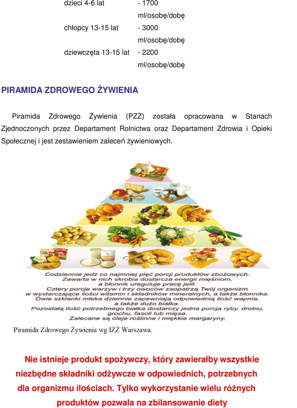 i Opieki Społecznej i jest zestawieniem zaleceń Ŝywieniowych.