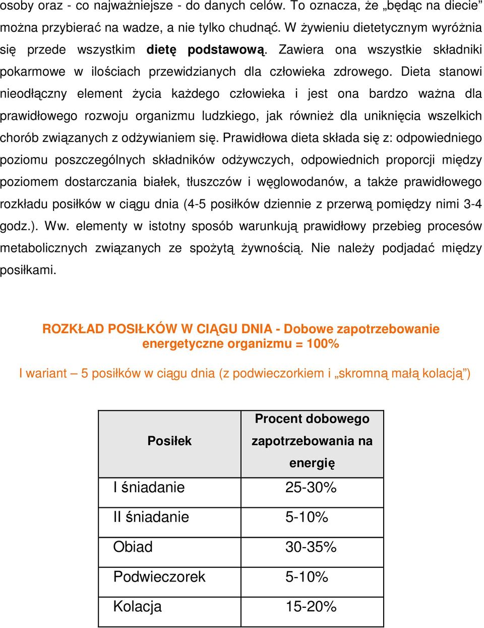 Dieta stanowi nieodłączny element Ŝycia kaŝdego człowieka i jest ona bardzo waŝna dla prawidłowego rozwoju organizmu ludzkiego, jak równieŝ dla uniknięcia wszelkich chorób związanych z odŝywianiem