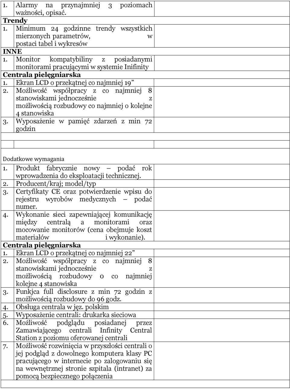 Możliwość współpracy z co najmniej 8 stanowiskami jednocześnie z możliwością rozbudowy co najmniej o kolejne 4 stanowiska 3. Wyposażenie w pamięć zdarzeń z min 72 godzin Dodatkowe wymagania 1.