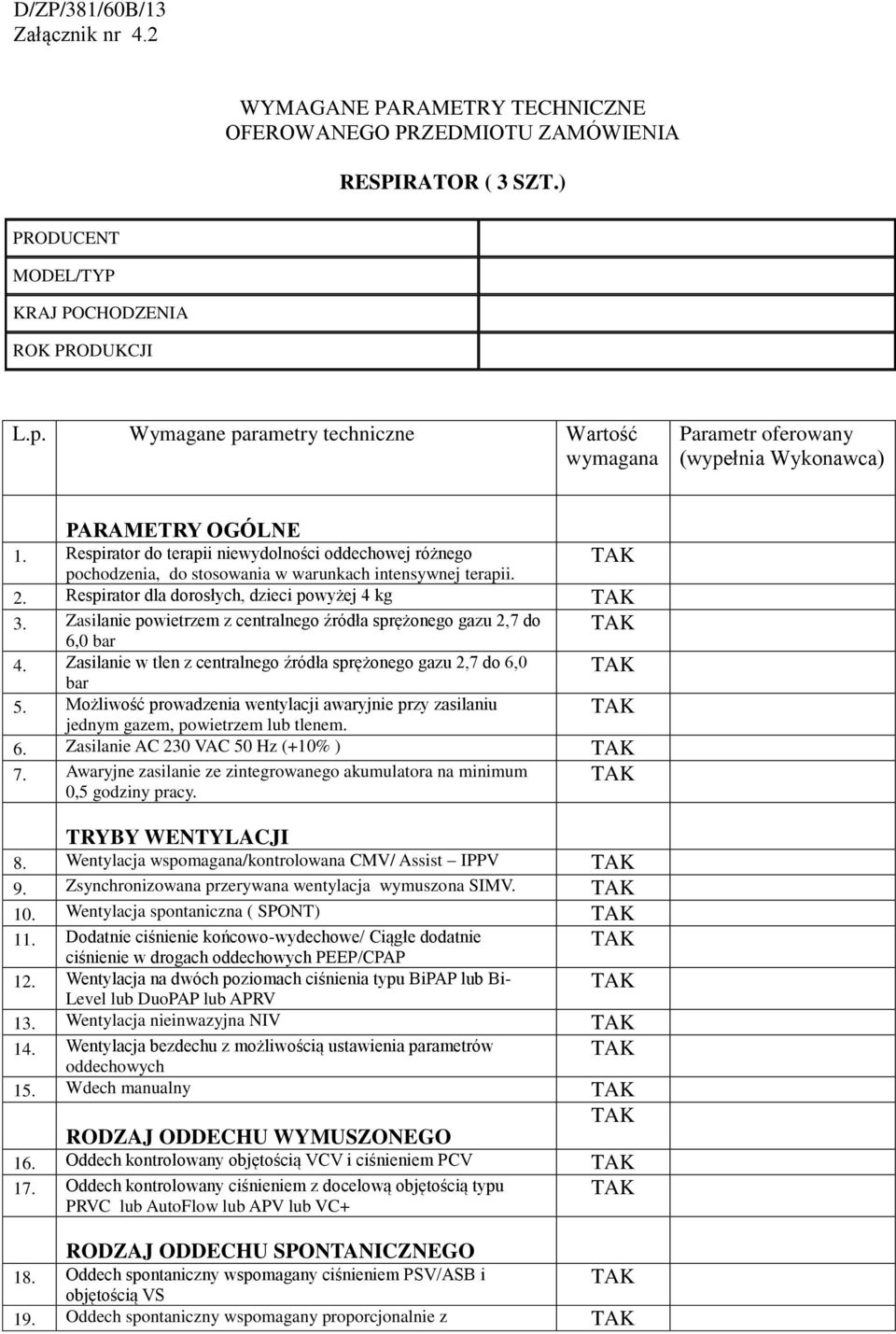 Respirator do terapii niewydolności oddechowej różnego pochodzenia, do stosowania w warunkach intensywnej terapii. 2. Respirator dla dorosłych, dzieci powyżej 4 kg 3.