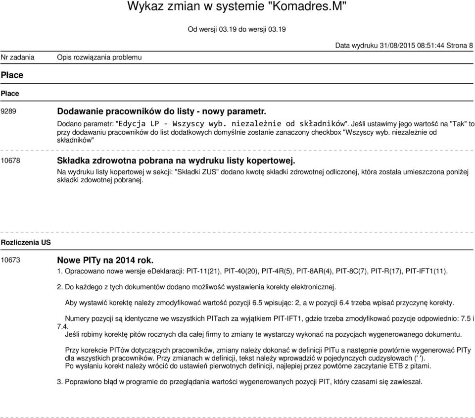 niezależnie od składników" 10678 Składka zdrowotna pobrana na wydruku listy kopertowej.