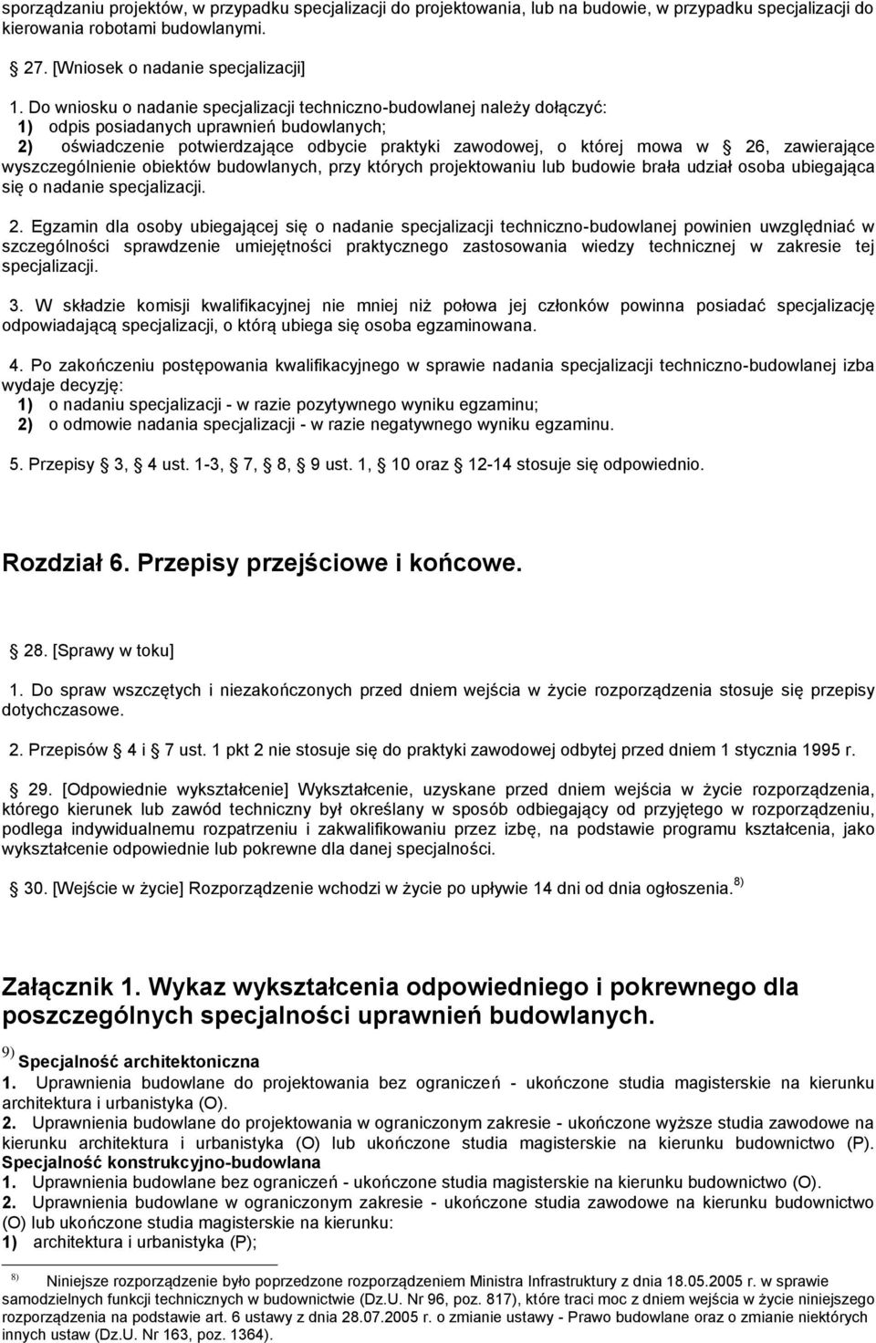 zawierające wyszczególnienie obiektów budowlanych, przy których projektowaniu lub budowie brała udział osoba ubiegająca się o nadanie specjalizacji. 2.