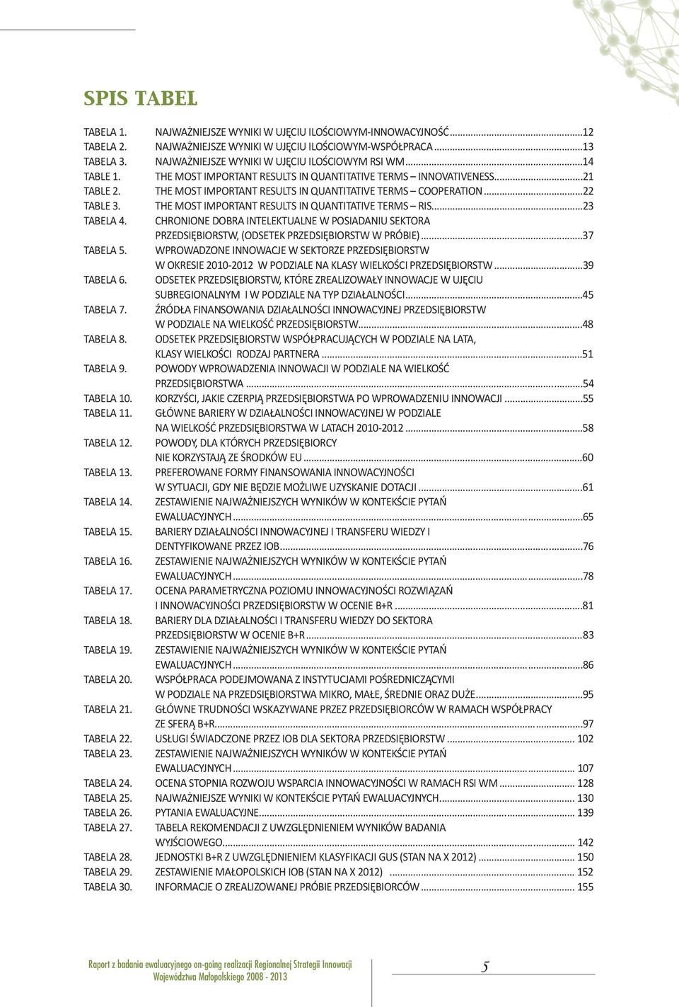 THE MOST IMPORTANT RESULTS IN QUANTITATIVE TERMS COOPERATION...22 TABLE 3. THE MOST IMPORTANT RESULTS IN QUANTITATIVE TERMS RIS...23 TABELA 4.