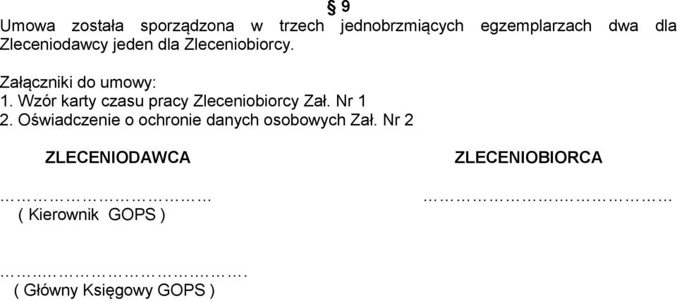 Wzór karty czasu pracy Zleceniobiorcy Zał. Nr 1 2.