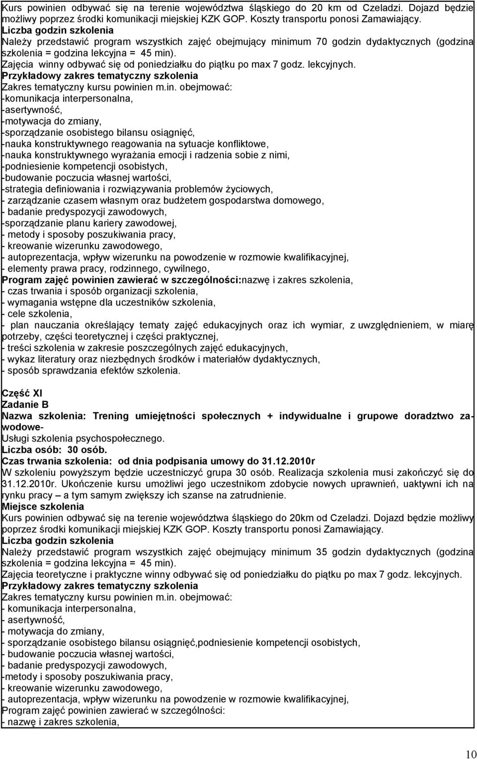 Przykładowy zakres tematyczny szkolenia Zakres tematyczny kursu powini