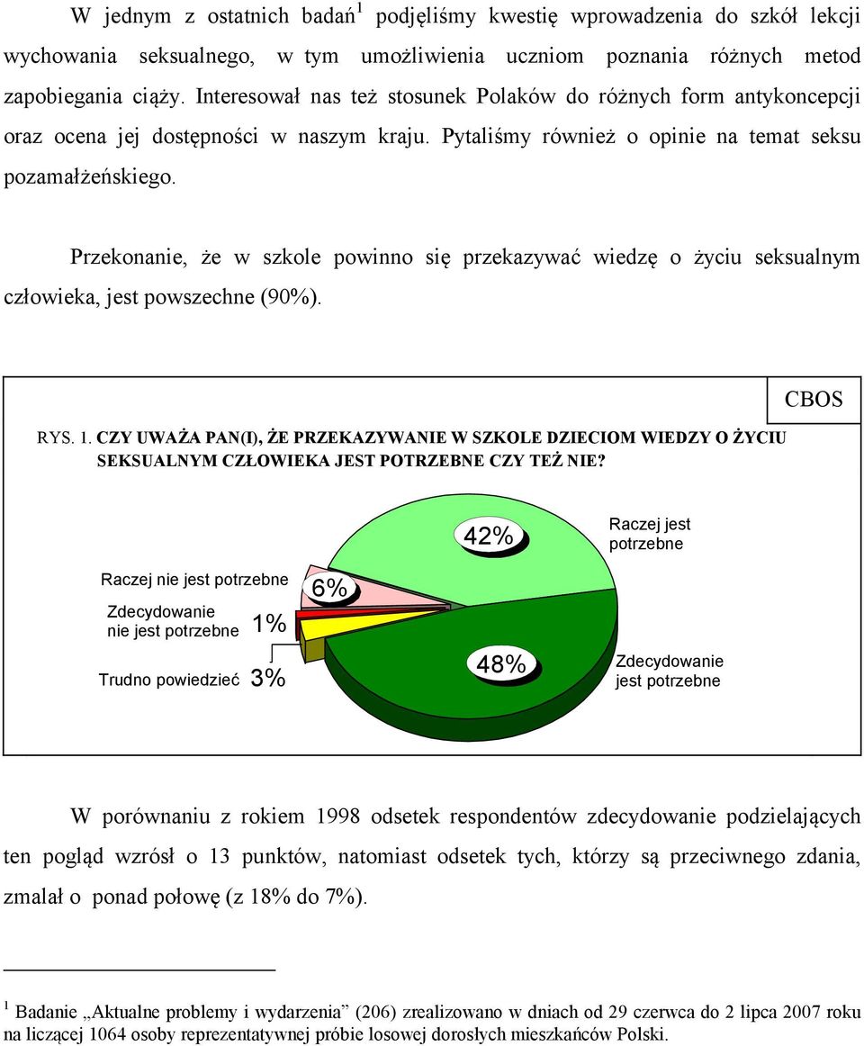 Przekonanie, że w szkole powinno się przekazywać wiedzę o życiu seksualnym człowieka, jest powszechne (90%). RYS. 1.