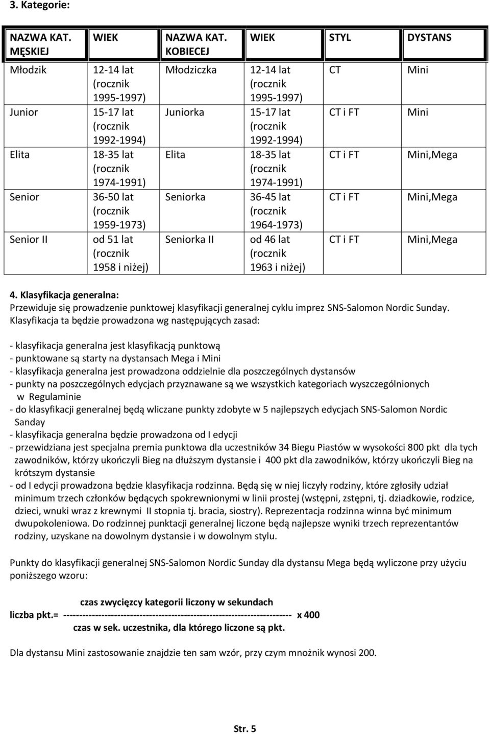 Seniorka Seniorka II 12-14 lat 1995-1997) 15-17 lat 1992-1994) 18-35 lat 1974-1991) 36-45 lat 1964-1973) od 46 lat 1963 i niżej) CT Mini Mini Mini,Mega Mini,Mega Mini,Mega 4.