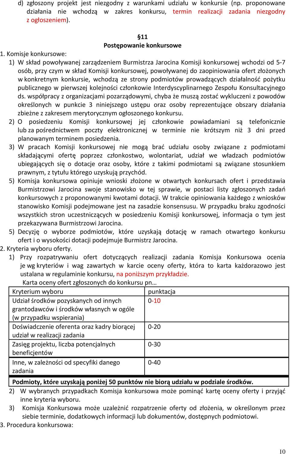 Komisje konkursowe: 1) W skład powoływanej zarządzeniem Burmistrza Jarocina Komisji konkursowej wchodzi od 5 7 osób, przy czym w skład Komisji konkursowej, powoływanej do zaopiniowania ofert