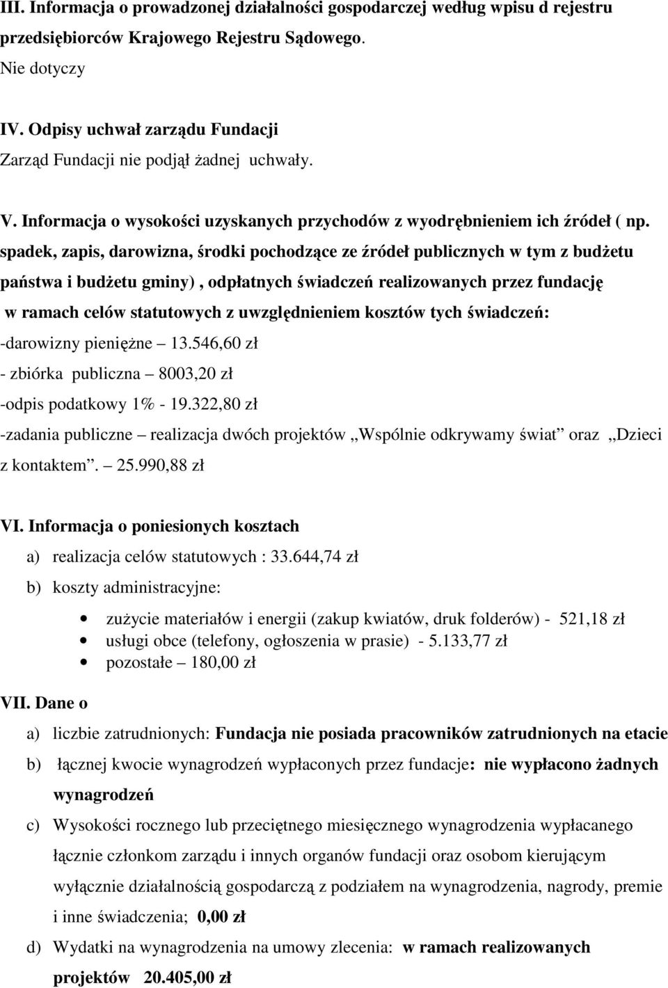 spadek, zapis, darowizna, środki pochodzące ze źródeł publicznych w tym z budŝetu państwa i budŝetu gminy), odpłatnych świadczeń realizowanych przez fundację w ramach celów statutowych z