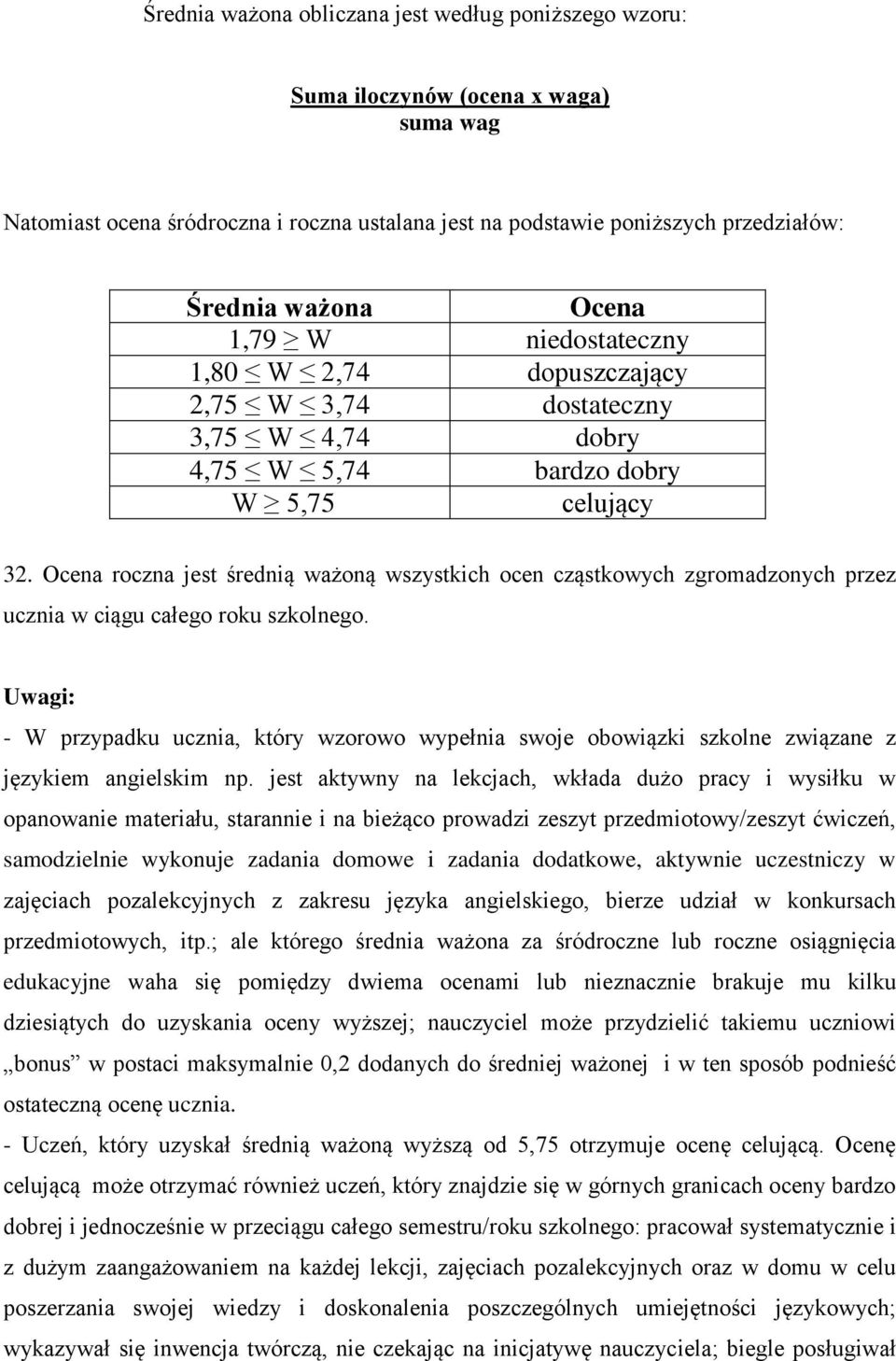 Ocena roczna jest średnią ważoną wszystkich ocen cząstkowych zgromadzonych przez ucznia w ciągu całego roku szkolnego.