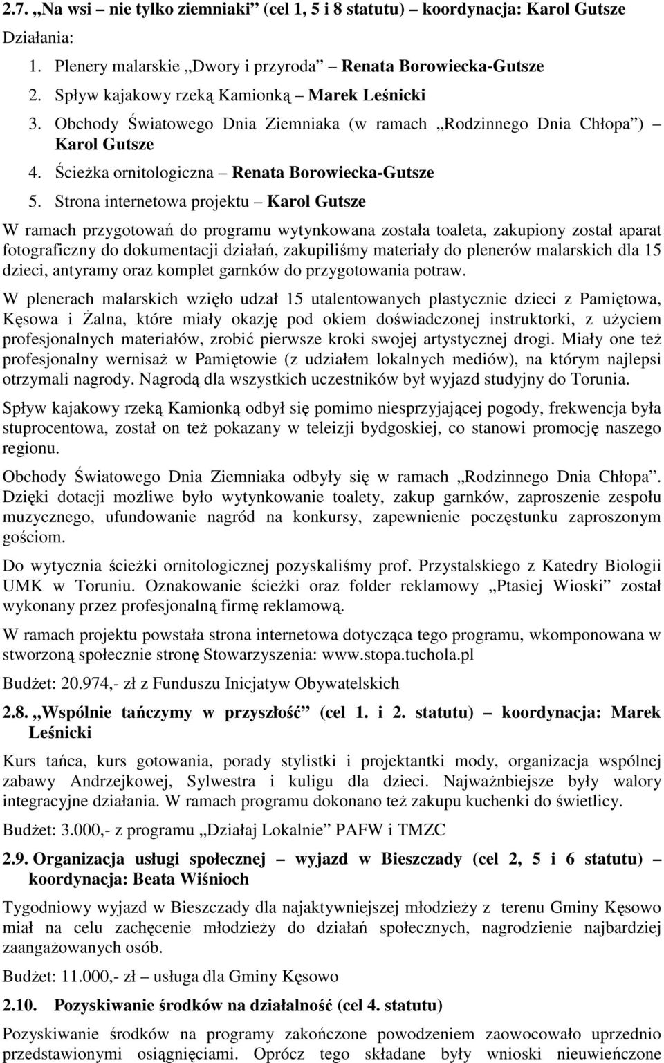 Strona internetowa projektu Karol Gutsze W ramach przygotowań do programu wytynkowana została toaleta, zakupiony został aparat fotograficzny do dokumentacji działań, zakupiliśmy materiały do plenerów