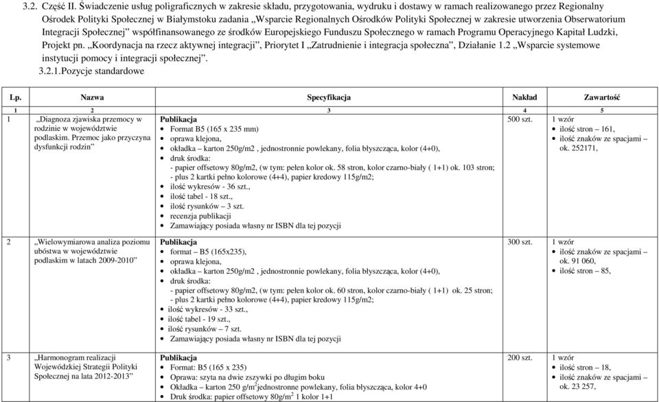 Ośrodków Polityki Społecznej w zakresie utworzenia Obserwatorium Integracji Społecznej współfinansowanego ze środków Europejskiego Funduszu Społecznego w ramach Programu Operacyjnego Kapitał Ludzki,