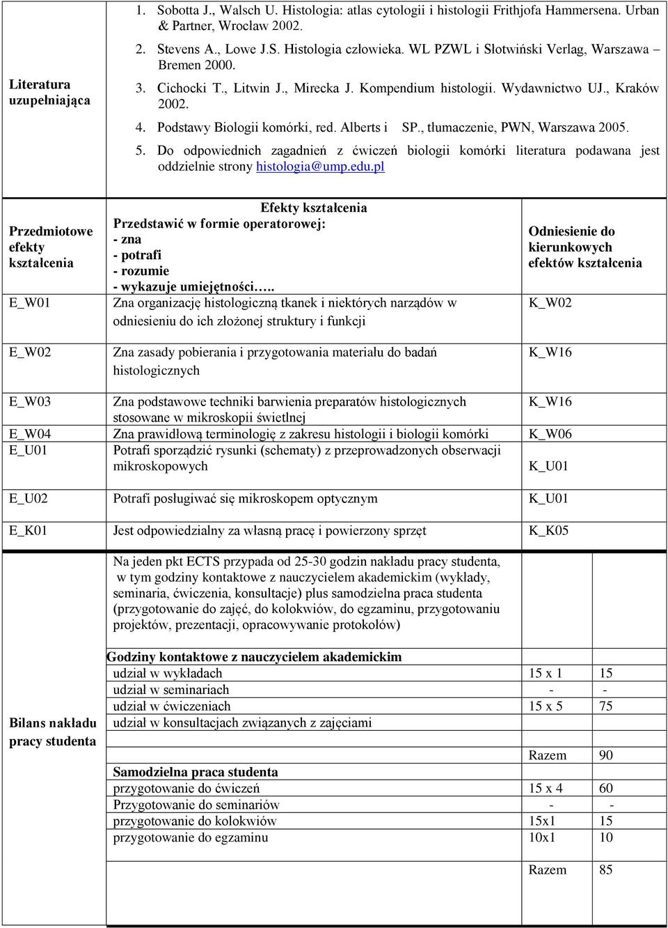 , tłumaczenie, PWN, Warszawa 2005. 5. Do odpowiednich zagadnień z ćwiczeń biologii komórki literatura podawana jest oddzielnie strony histologia@ump.edu.