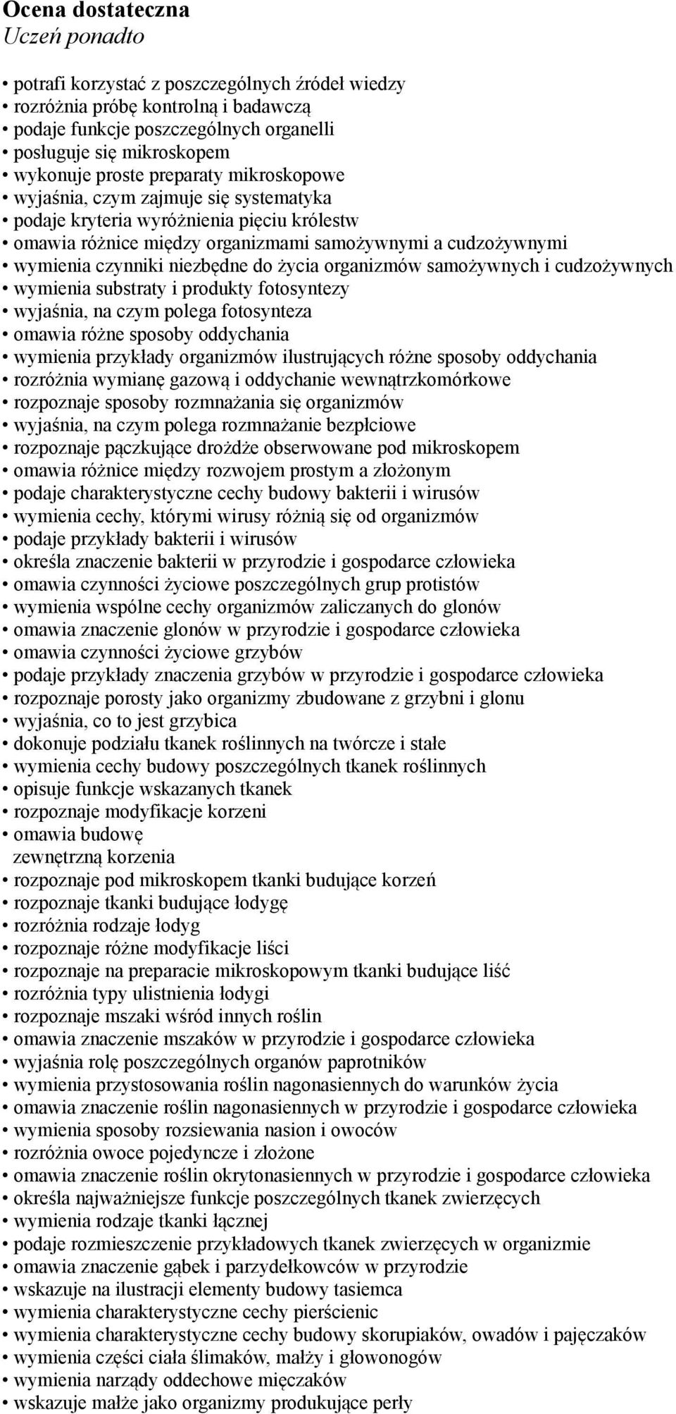 życia organizmów samożywnych i cudzożywnych wymienia substraty i produkty fotosyntezy wyjaśnia, na czym polega fotosynteza omawia różne sposoby oddychania wymienia przykłady organizmów ilustrujących