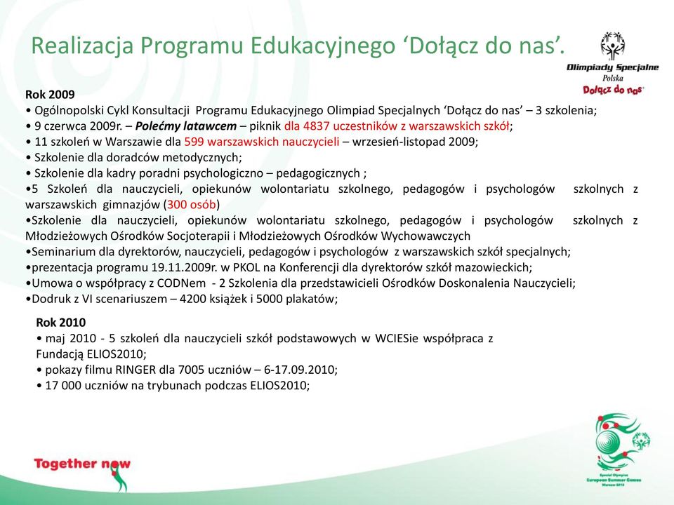 kadry poradni psychologiczno pedagogicznych ; 5 Szkoleo dla nauczycieli, opiekunów wolontariatu szkolnego, pedagogów i psychologów szkolnych z warszawskich gimnazjów (300 osób) Szkolenie dla