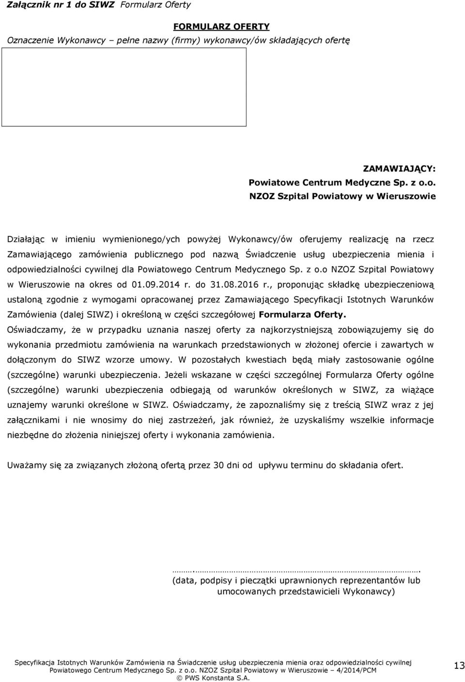 mularz Oferty FORMULARZ OFERTY Oznaczenie Wykon