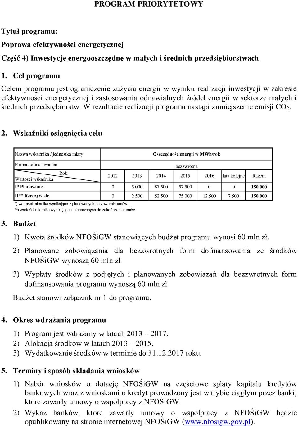 średnich przedsiębiorstw. W rezultacie realizacji programu nastąpi zmniejszenie emisji CO 2.