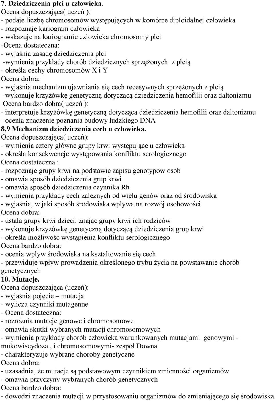 wyjaśnia zasadę dziedziczenia płci -wymienia przykłady chorób dziedzicznych sprzężonych z płcią - określa cechy chromosomów X i Y - wyjaśnia mechanizm ujawniania się cech recesywnych sprzężonych z