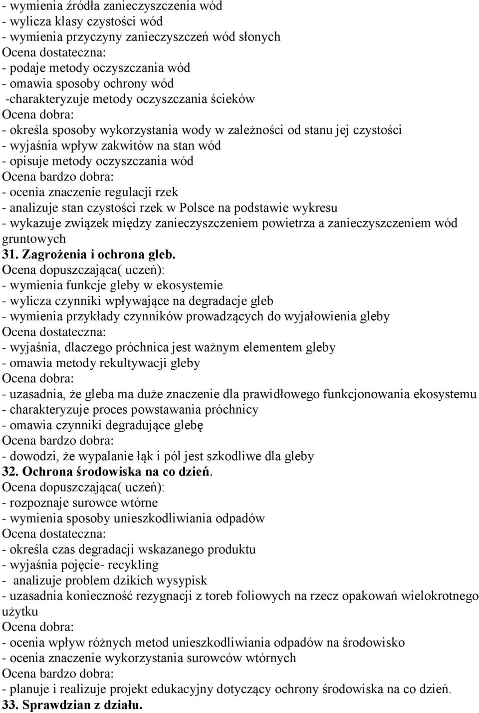 regulacji rzek - analizuje stan czystości rzek w Polsce na podstawie wykresu - wykazuje związek między zanieczyszczeniem powietrza a zanieczyszczeniem wód gruntowych 31. Zagrożenia i ochrona gleb.