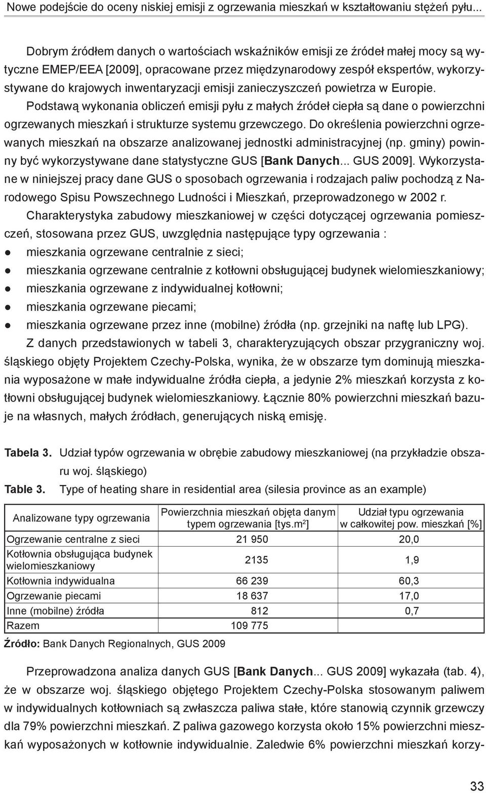 emisji zanieczyszczeń powietrza w Europie. Podstawą wykonania obliczeń emisji pyłu z małych źródeł ciepła są dane o powierzchni ogrzewanych mieszkań i strukturze systemu grzewczego.