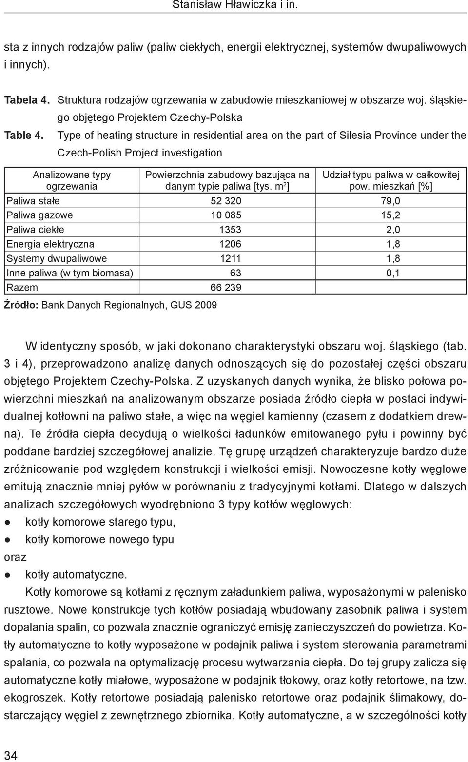 śląskiego objętego Projektem Czechy-Polska Type of heating structure in residential area on the part of Silesia Province under the Czech-Polish Project investigation Analizowane typy ogrzewania