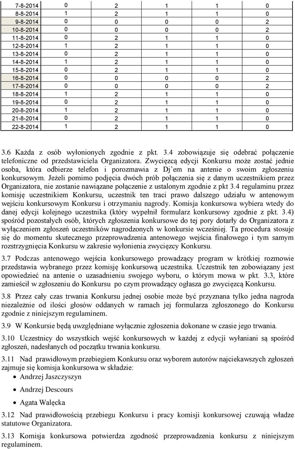 6 Każda z osób wyłonionych zgodnie z pkt. 3.4 zobowiązuje się odebrać połączenie telefoniczne od przedstawiciela Organizatora.