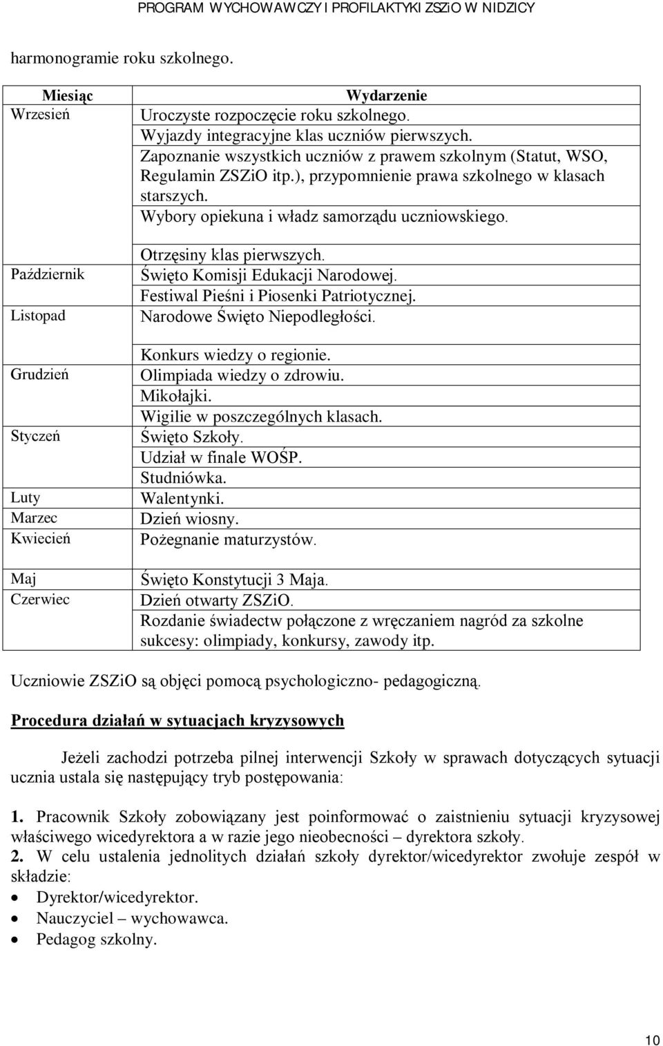 Wybory opiekuna i władz samorządu uczniowskiego. Otrzęsiny klas pierwszych. Święto Komisji Edukacji Narodowej. Festiwal Pieśni i Piosenki Patriotycznej. Narodowe Święto Niepodległości.