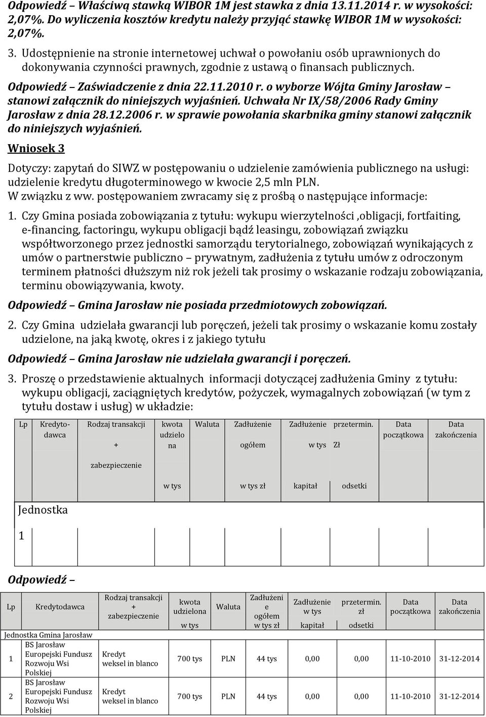o wyborze Wójta Gminy Jarosław stanowi załącznik do niniejszych wyjaśnień. Uchwała Nr IX/58/2006 Rady Gminy Jarosław z dnia 28.12.2006 r.