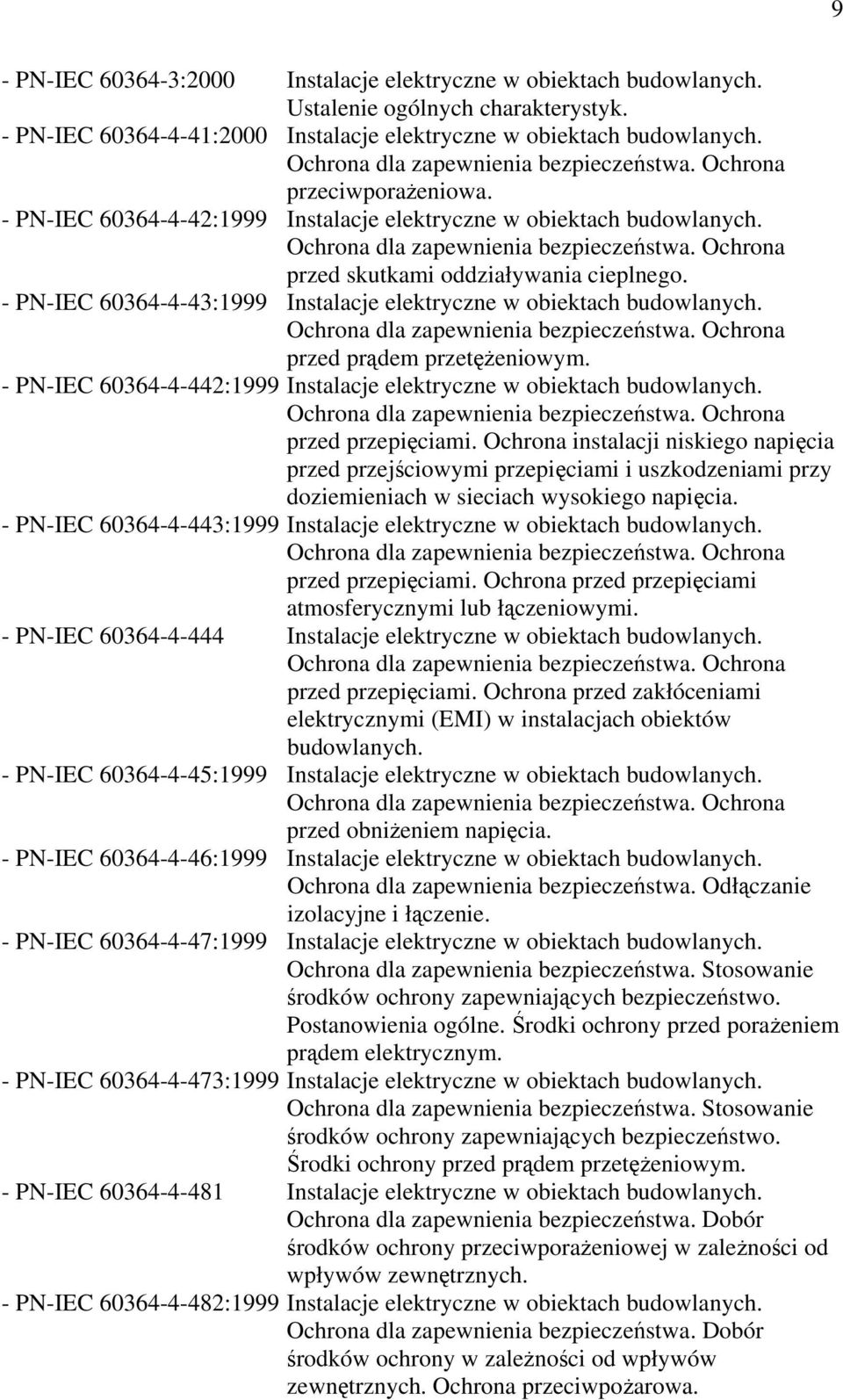 Ochrona przed skutkami oddziaływania cieplnego. - PN-IEC 60364-4-43:1999 Instalacje elektryczne w obiektach budowlanych. Ochrona dla zapewnienia bezpieczeństwa. Ochrona przed prądem przetężeniowym.