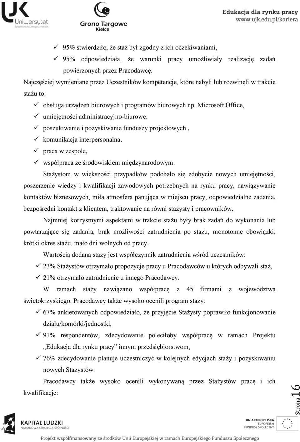 Microsoft Office, umiejętności administracyjno-biurowe, poszukiwanie i pozyskiwanie funduszy projektowych, komunikacja interpersonalna, praca w zespole, współpraca ze środowiskiem międzynarodowym.