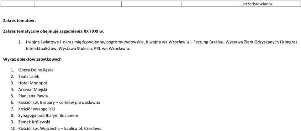 Intelektualistów, Wystawa Stulecia, PRL we Wrocławiu. Wykaz obiektów zabytkowych 1. Opera Dolnośląska 2. Teatr Lalek 3. Hotel Monopol 4.