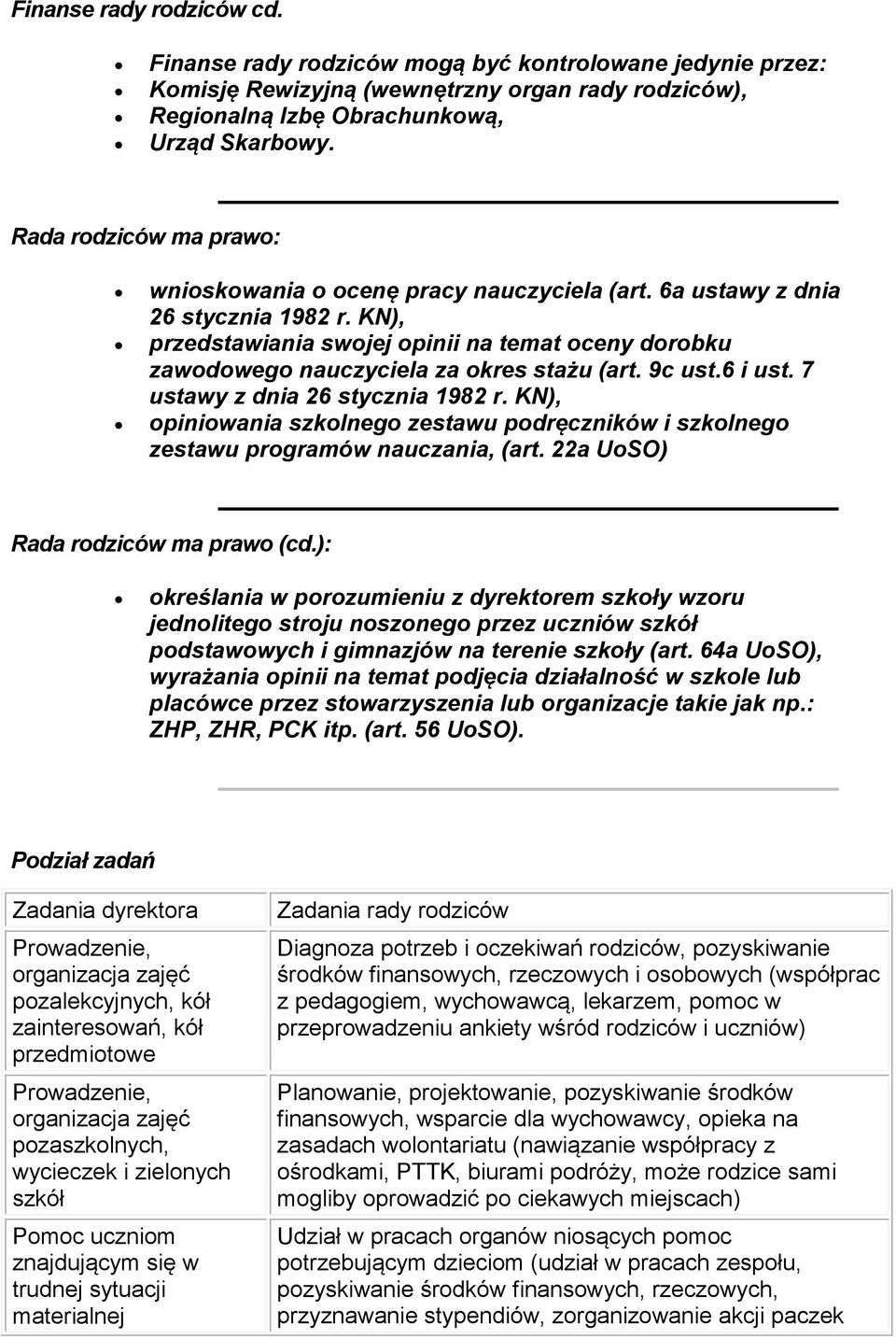 KN), przedstawiania swojej opinii na temat oceny dorobku zawodowego nauczyciela za okres stażu (art. 9c ust.6 i ust. 7 ustawy z dnia 26 stycznia 1982 r.