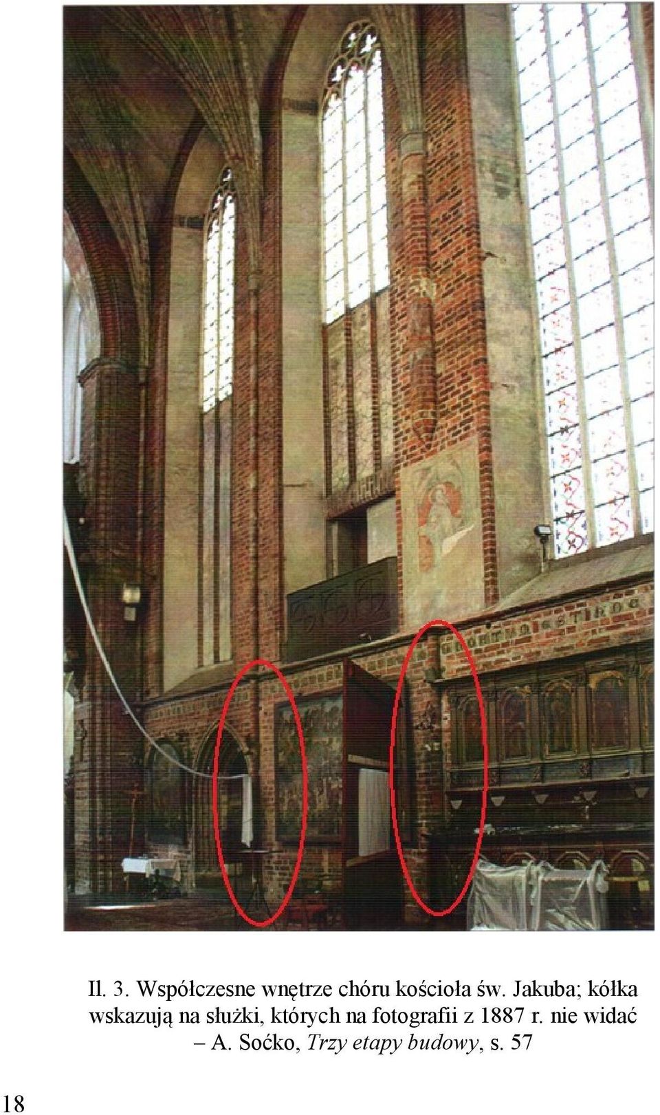 Jakuba; kółka wskazują na służki,