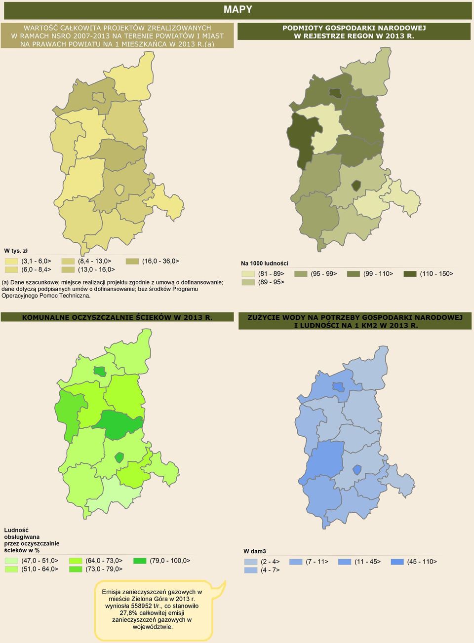 Techniczna. Emisja zanieczyszczeń gazowych w mieście Zielona Góra w 2013 r.