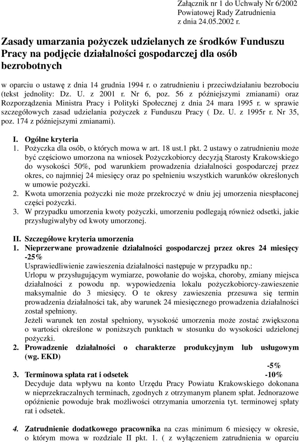 56 z późniejszymi zmianami) oraz Rozporządzenia Ministra Pracy i Polityki Społecznej z dnia 24 mara 1995 r. w sprawie szczegółowych zasad udzielania poŝyczek z Funduszu Pracy ( Dz. U. z 1995r r.