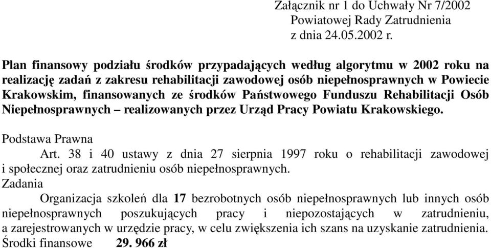 38 i 40 ustawy z dnia 27 sierpnia 1997 roku o rehabilitacji zawodowej i społecznej oraz zatrudnieniu osób niepełnosprawnych.