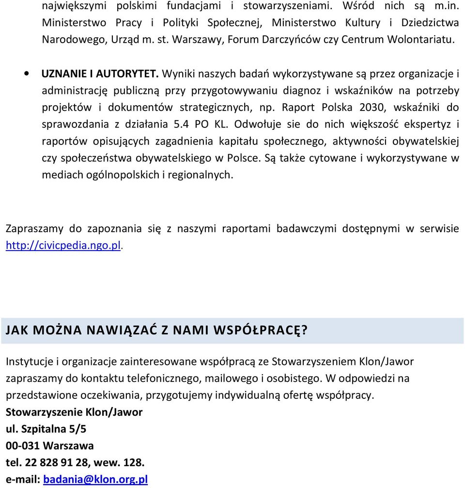 Raport Polska 2030, wskaźniki do sprawozdania z działania 5.4 PO KL.
