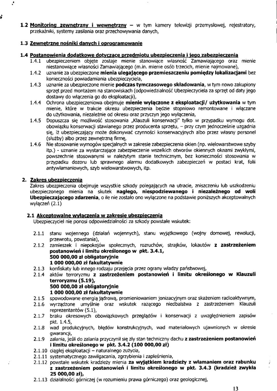 in. mienie osób trzecich, mienie najmowane), 1.4.