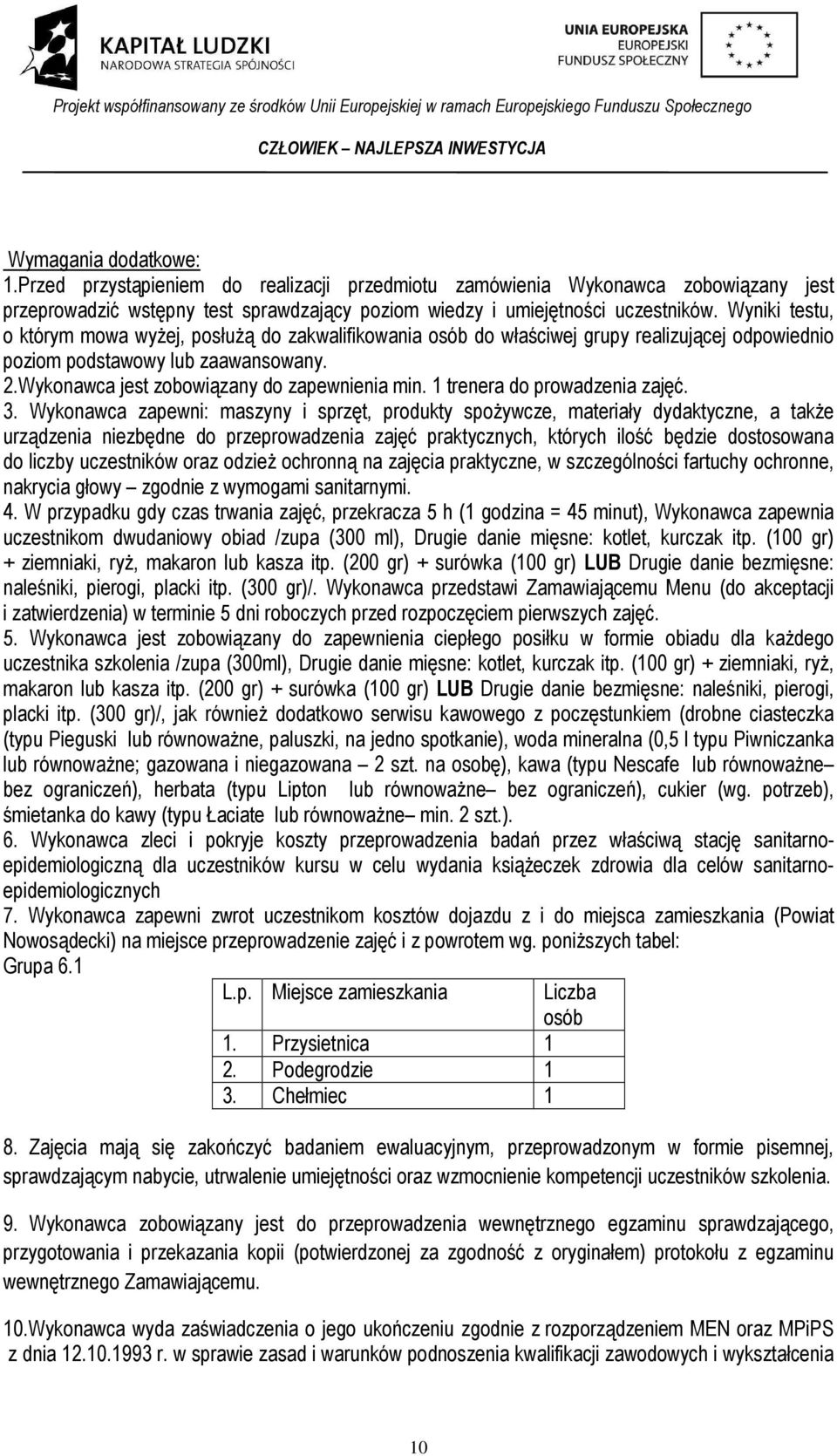 1 trenera do prowadzenia zajęć. 3.
