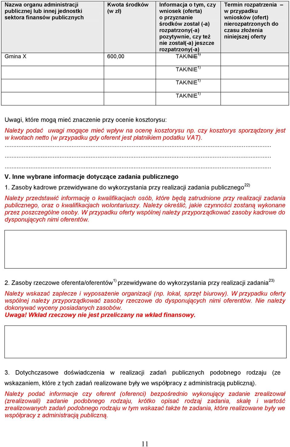 TAK/NIE 1) TAK/NIE 1) Uwagi, które mogą mieć znaczenie przy ocenie kosztorysu: Należy podać uwagi mogące mieć wpływ na ocenę kosztorysu np.