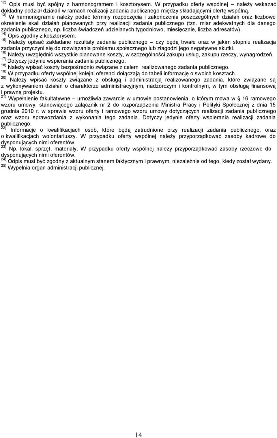 miar adekwatnych dla danego zadania publicznego, np. liczba świadczeń udzielanych tygodniowo, miesięcznie, liczba adresatów). 14) Opis zgodny z kosztorysem.