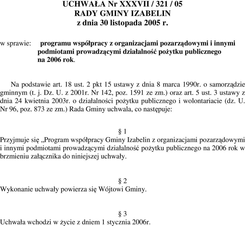 2 pkt 15 ustawy z dnia 8 marca 1990r. o samorządzie gminnym (t. j. Dz. U. z 2001r. Nr 142, poz. 1591 ze zm.) oraz art. 5 ust. 3 ustawy z dnia 24 kwietnia 2003r.