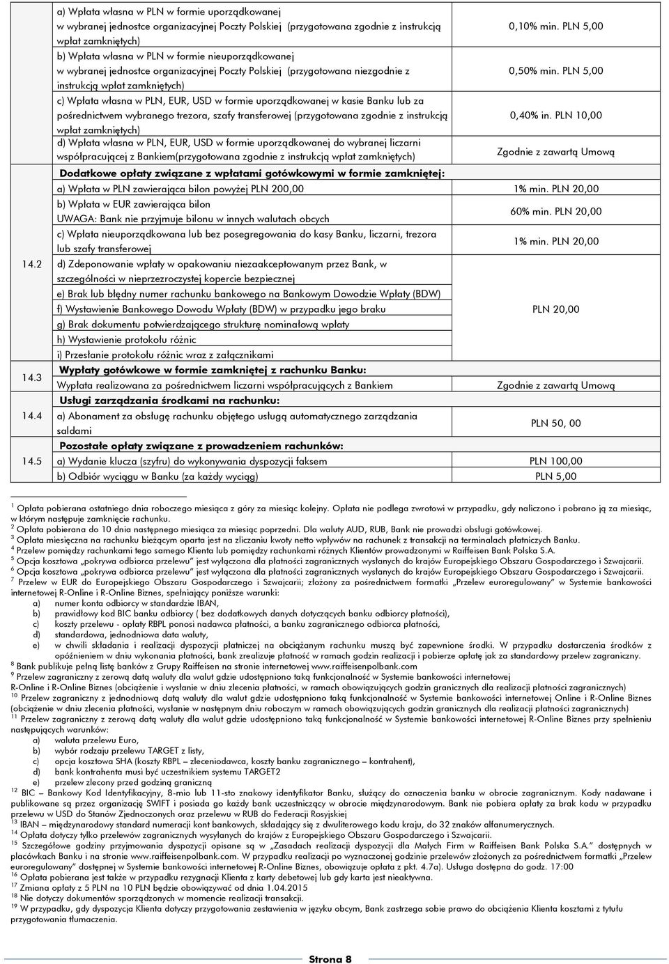 nieuporządkowanej w wybranej jednostce organizacyjnej Poczty Polskiej (przygotowana niezgodnie z instrukcją wpłat zamkniętych) c) Wpłata własna w PLN, EUR, USD w formie uporządkowanej w kasie Banku