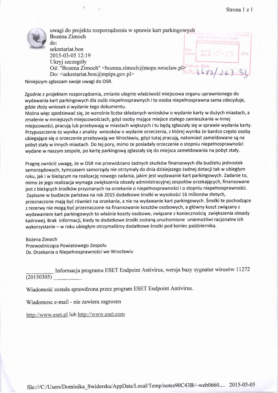 Zgodnie z projektem rozporządzenia, zmianie ulegnie właściwość miejscowa organu uprawnionego do wydawania kart parkingowych dla osób niepełnosprawnych i to osoba niepełnosprawna sama zdecyduje, gdzie