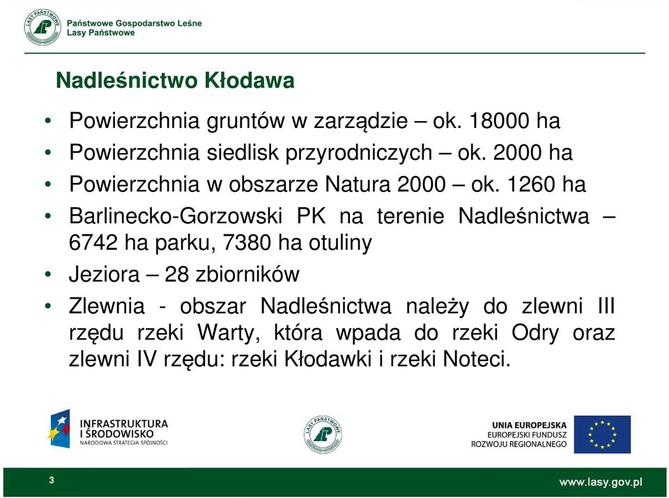 1260 ha Barlinecko-Gorzowski PK na terenie Nadleśnictwa 6742 ha parku, 7380 ha otuliny Jeziora 28