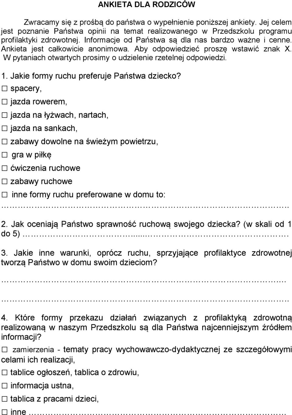 Jakie formy ruchu preferuje Państwa dziecko?