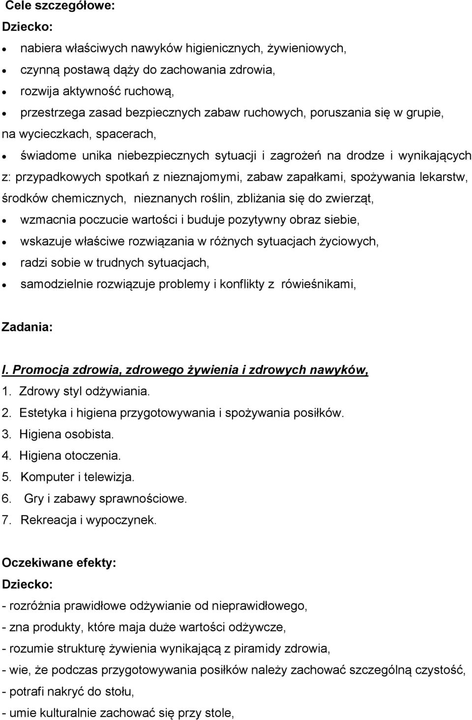 spożywania lekarstw, środków chemicznych, nieznanych roślin, zbliżania się do zwierząt, wzmacnia poczucie wartości i buduje pozytywny obraz siebie, wskazuje właściwe rozwiązania w różnych sytuacjach