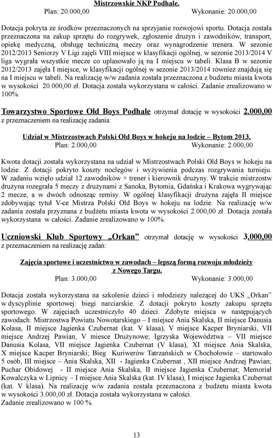 W sezonie 2012/2013 Seniorzy V Ligi zajęli VIII miejsce w klasyfikacji ogólnej, w sezonie 2013/2014 V liga wygrała wszystkie mecze co uplasowało ją na I miejscu w tabeli.